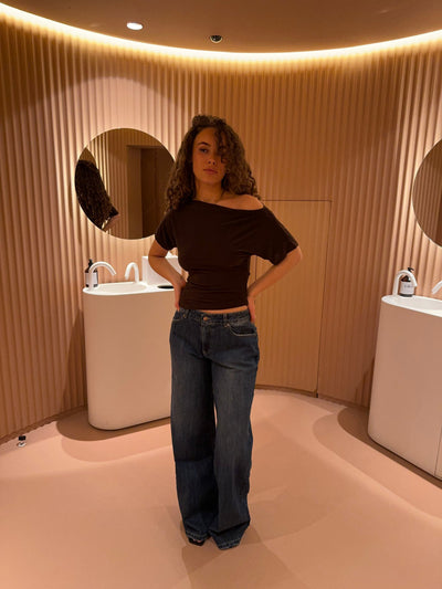 Damen Off-Shoulder Top Stretch Mesh Langarm