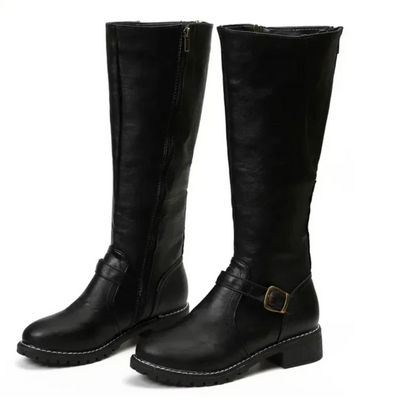 Lilli | Damen Knee High Stiefel mit Schnallen-Detail & niedrigem Blockabsatz