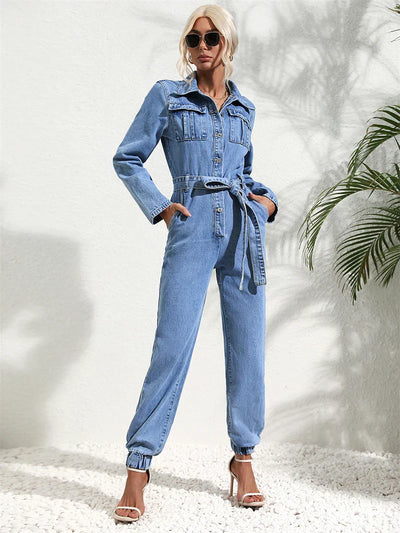 Premium Damen-Denim-Jumpsuit – Ärmelloser Einteiler Overall