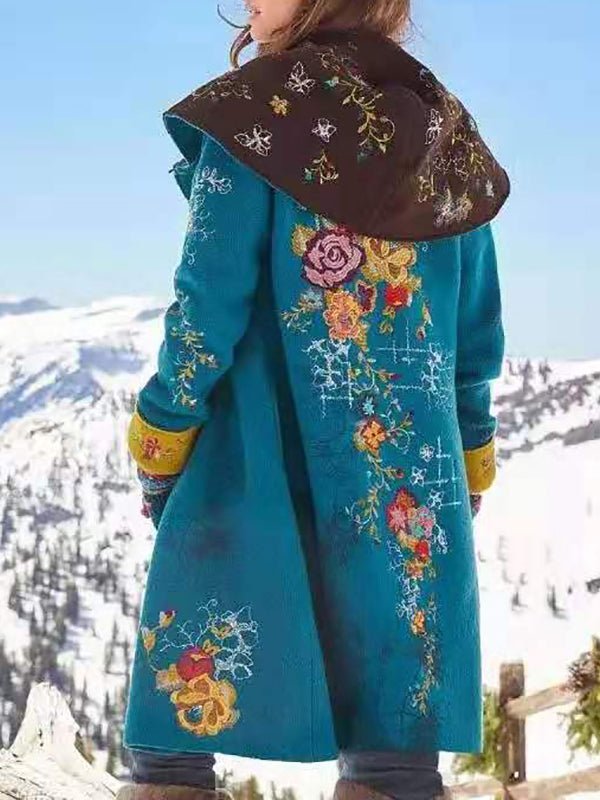 Damen Langer Bedruckter Mantel Mit Knopfleiste