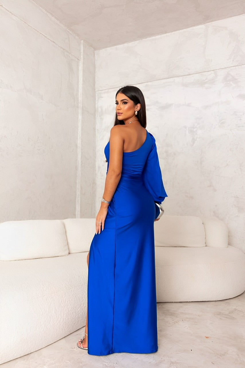 Sahari – Asymmetrisches One-Shoulder-Midikleid mit Drapierung und Schlitz