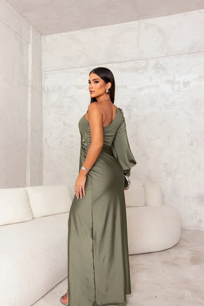 Sahari – Asymmetrisches One-Shoulder-Midikleid mit Drapierung und Schlitz